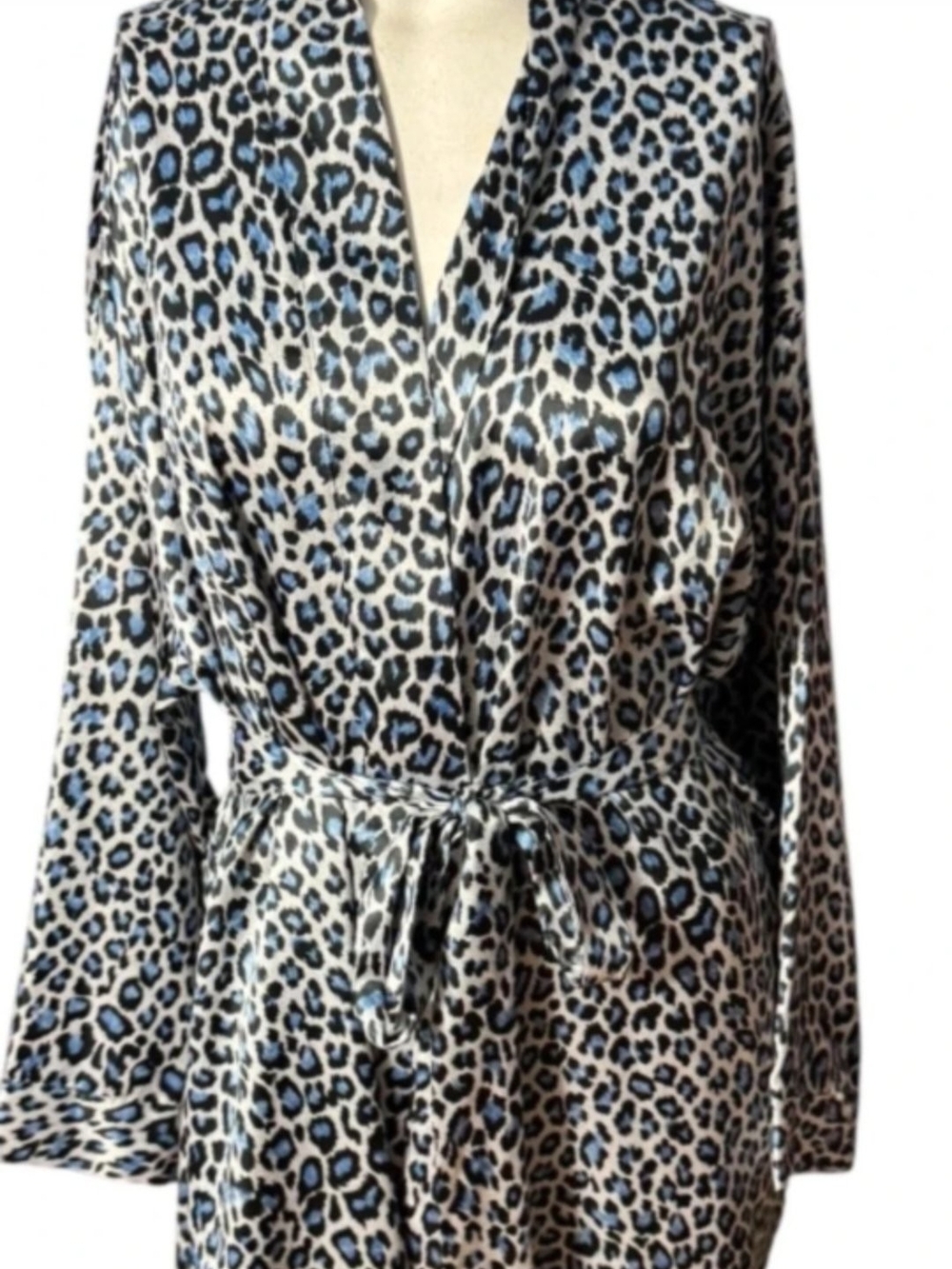 Victoria's Secret Satin Leopard-Spot Robe in Black, Blue and White